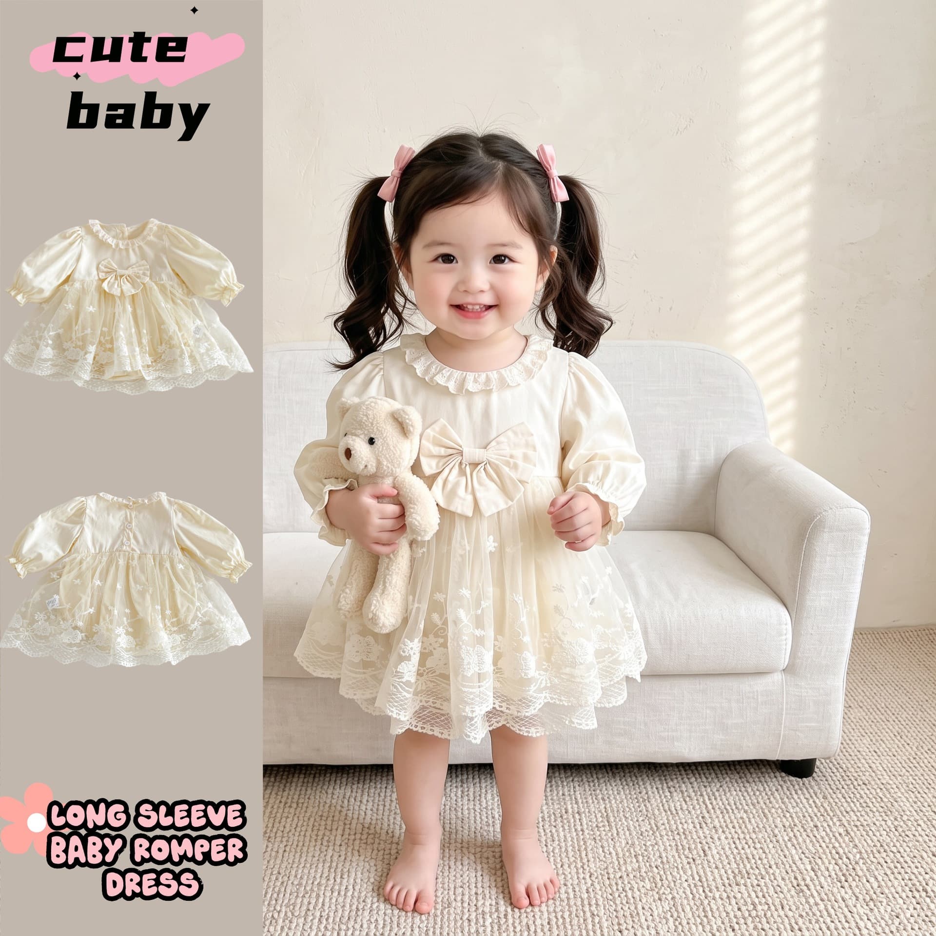 INS Baby Clothes Autumn One-piece Mesh Cover-up Dress for Baby Girl Sweet Princess Full Moon One-Year-Old Clothes