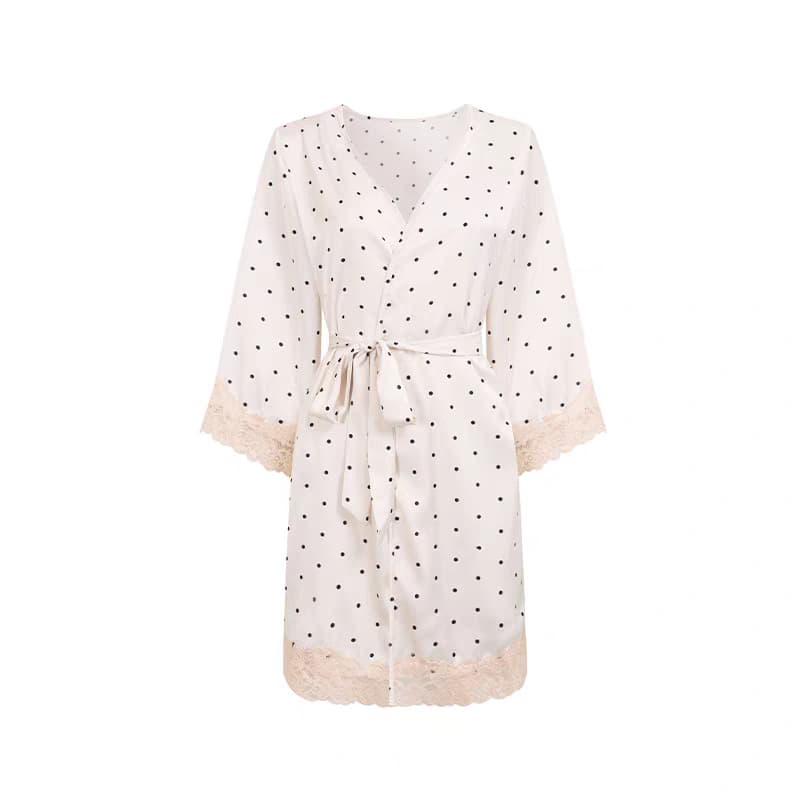 Relaxed Camisole Sleep Dress Sexy Lace Polka Dot with Padded Bra, Wearable Outside, with Robe Set for Home