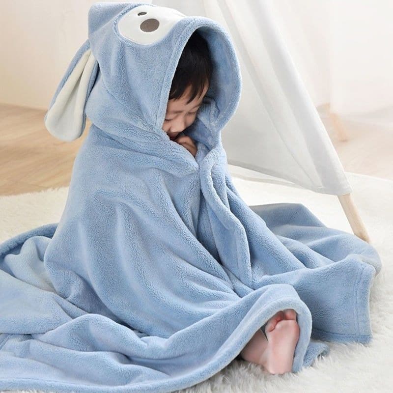 Bathrobe Coral Fleece Baby Bath Towel, Children's Cloak Bathrobe, Quick-Drying Absorbent Thick Soft Hooded Kids Bath Towel