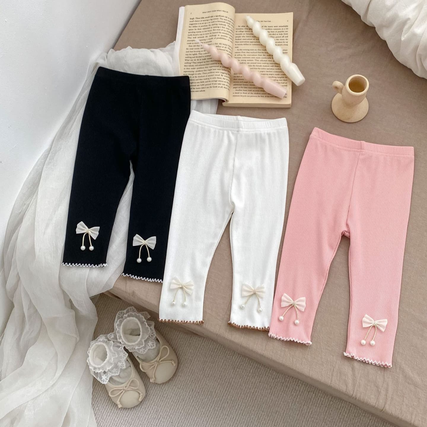 Baby Girl Leggings Summer Thin Children's Pants for Outdoor Wear 1-3 Years Old Cool Girl Bow Pants