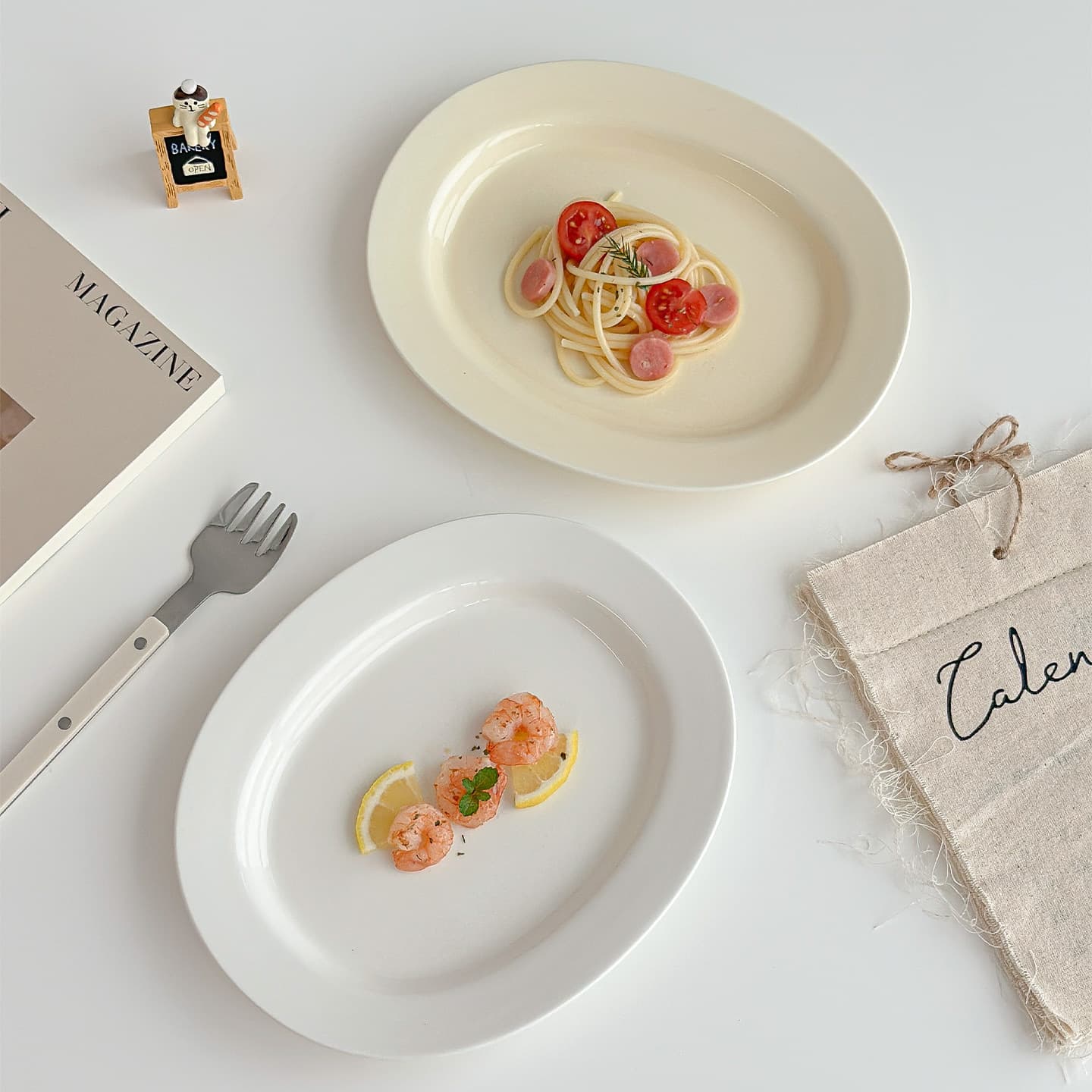 Muni Minimalist Ceramic Oval Plate Ins Style Dessert Western Food Pasta Steak Plate Home Dinner Plate Breakfast Plate Flat Plate