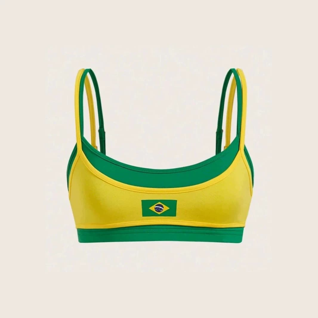 2026 New Brazil Flag Print Camisole European and American Hot Girl Low-Cut Fitted Crop Top Sleeveless Sports Vest