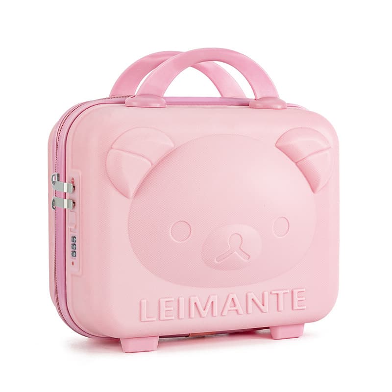 14-inch Hand Luggage Cosmetic Case with Bear Gift, Mini Cartoon Travel Suitcase with Password Lock for Women, Wholesale