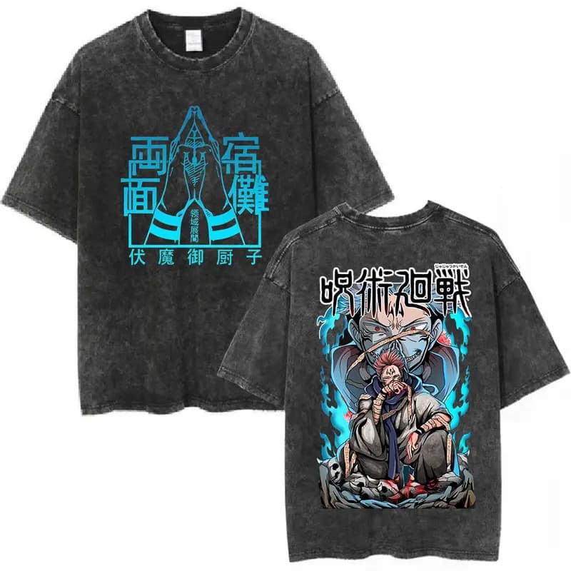 EU Size Pure Cotton Anime Jujutsu Kaisen Ryomen Sukuna Graphic V