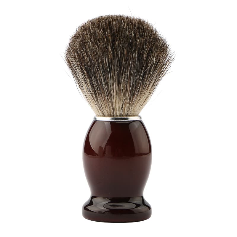 Old-fashioned manual razor, men's soft bristle beard brush, large head, dark brown mixed wood bristle shaving and facial cleansing brush