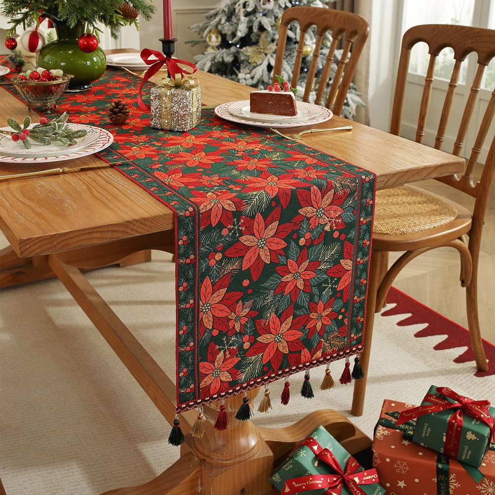 Cross-border New Foreign Trade Table Runner, Yarn-Dyed Jacquard Christmas Fringe, Polyester Home Tablecloth, Table Runner, Bed End Runner Cover