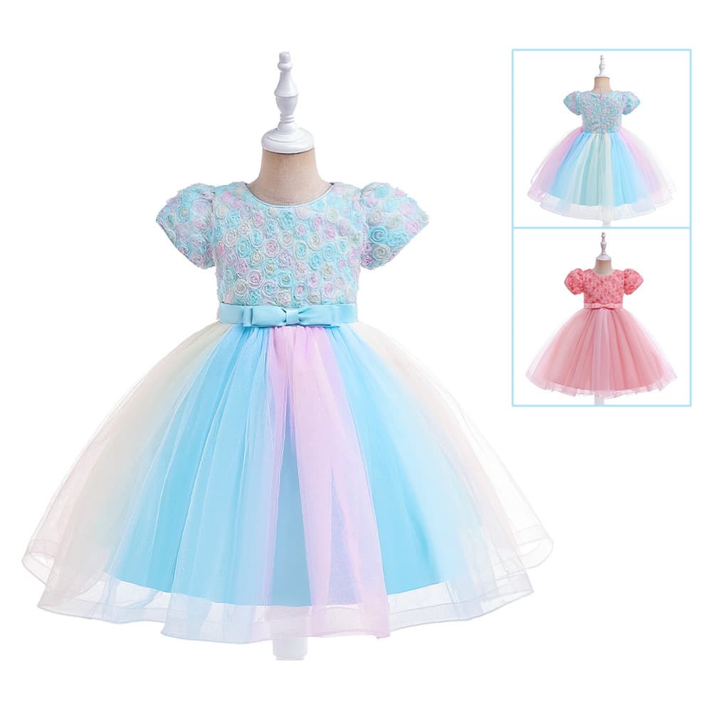 Girls Princess Dress with 3D Flowers for Children, Baby Dress, Performance Costume for Amazon EU/US Markets