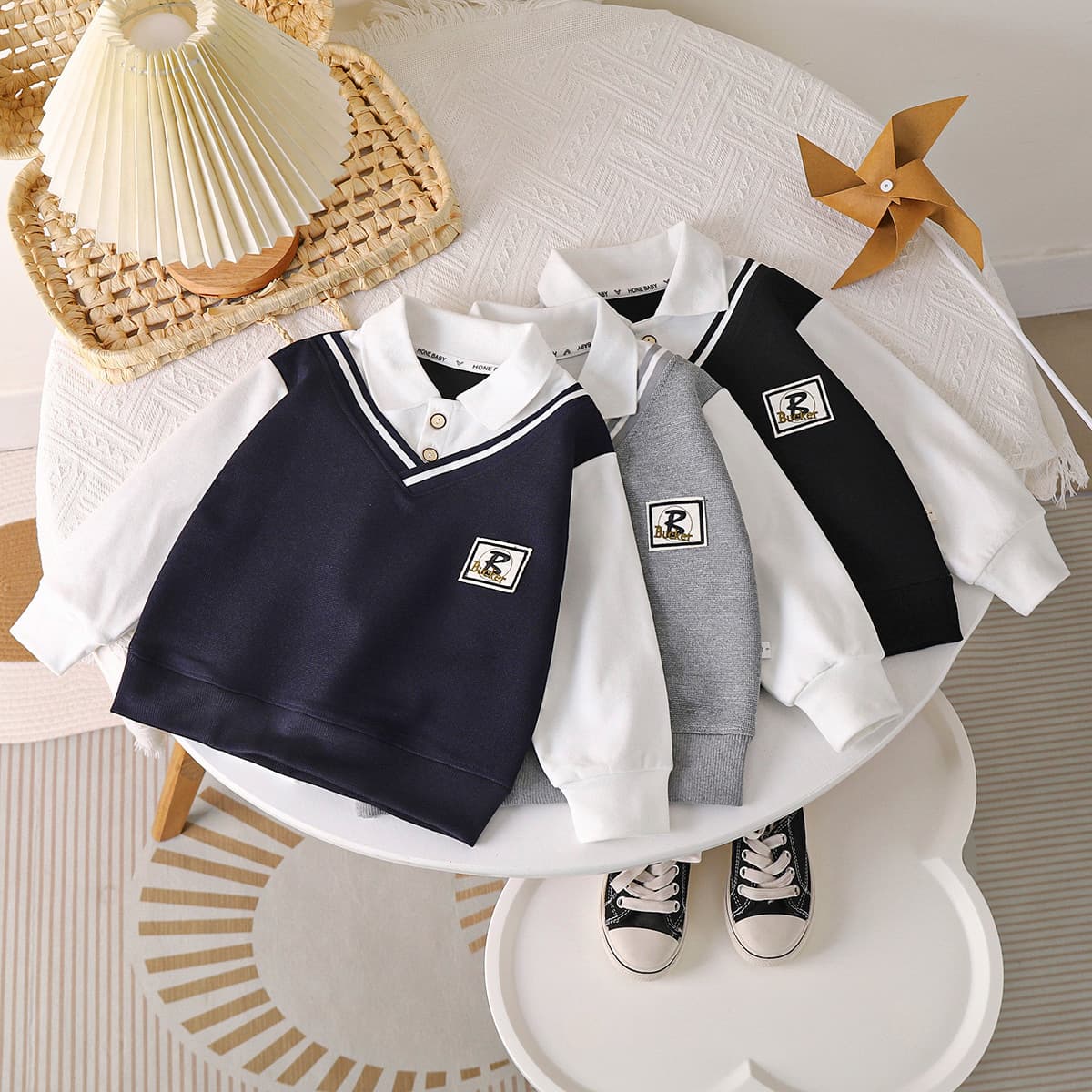 Boys' Sweatshirt 2026 New Spring and Autumn Sweatshirt British Style POLO Shirt Fake Two-Piece Versatile Fashion Boys Middle-aged and Older