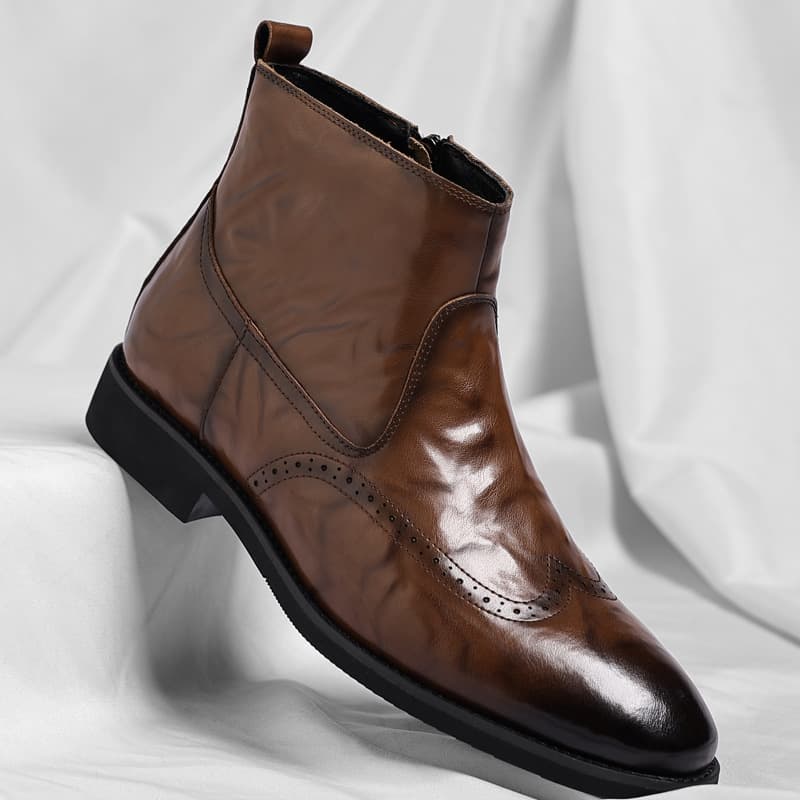 Cross-Border Large Size Chelsea Boots British Style Hand-Grabbed Grain Brogue Winter Fleece-Lined Vintage Ankle Boots Trend Drop Shipping