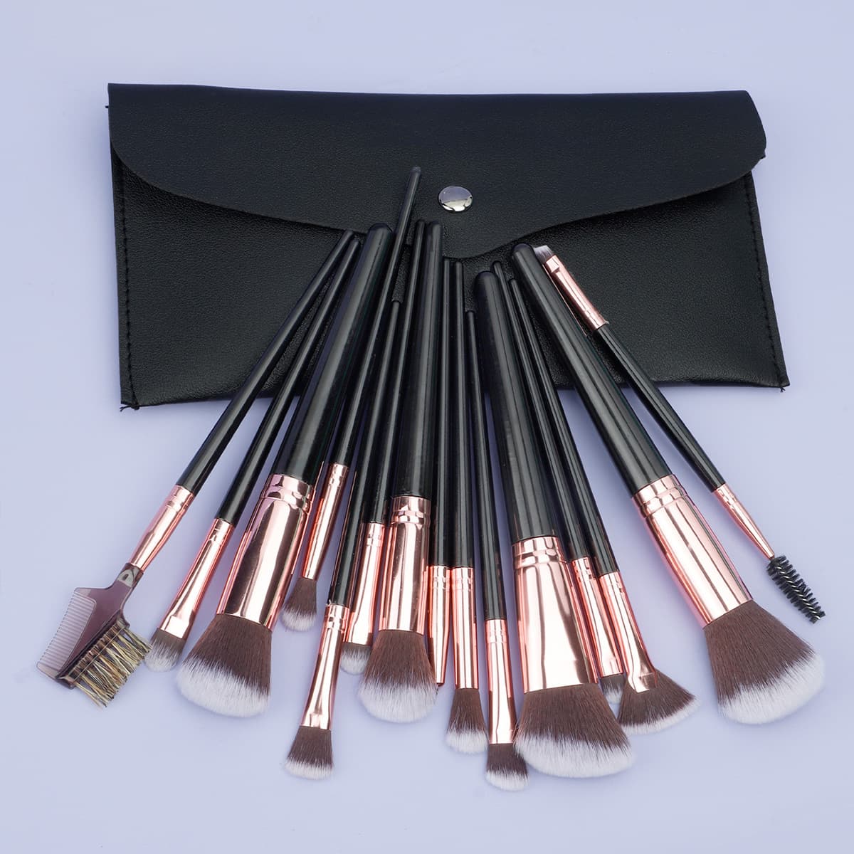 15pcs plastic handle makeup brush set, multi-functional novice beauty tools, soft-bristled eye shadow brush, foundation powder brush