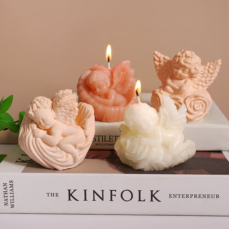 Rose Angel with Wings Aromatherapy Candle Silicone Mold, DIY Resin Baby Shell Angel Baby Plaster Mold