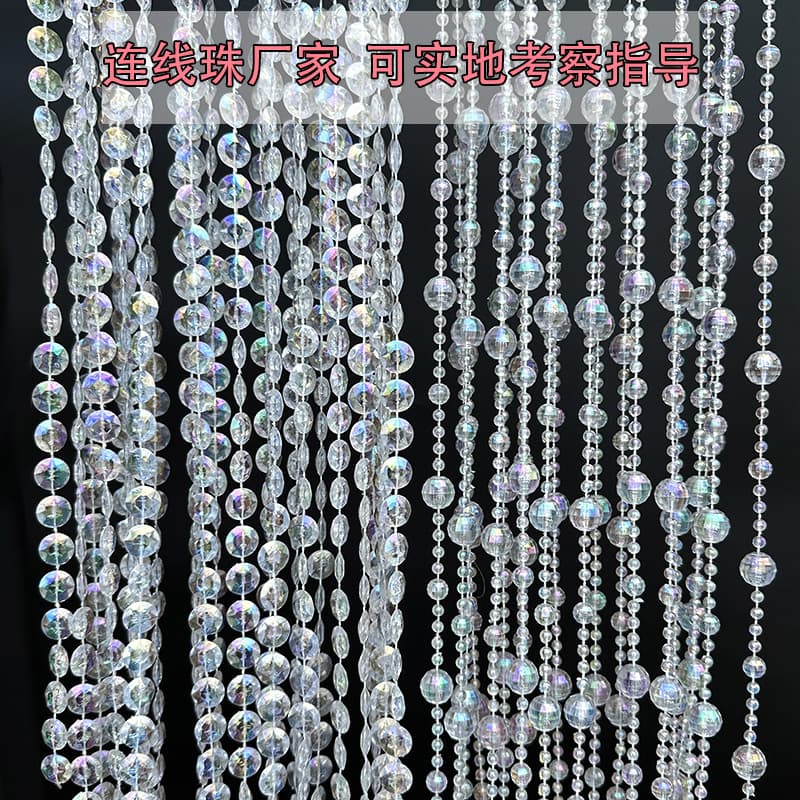 Transparent Wedding Crystal Bead Curtain Ceiling Decor with Connected Beads, Aisle Runner Material, Beaded Door Curtain Partition with Globe and UFO Beads