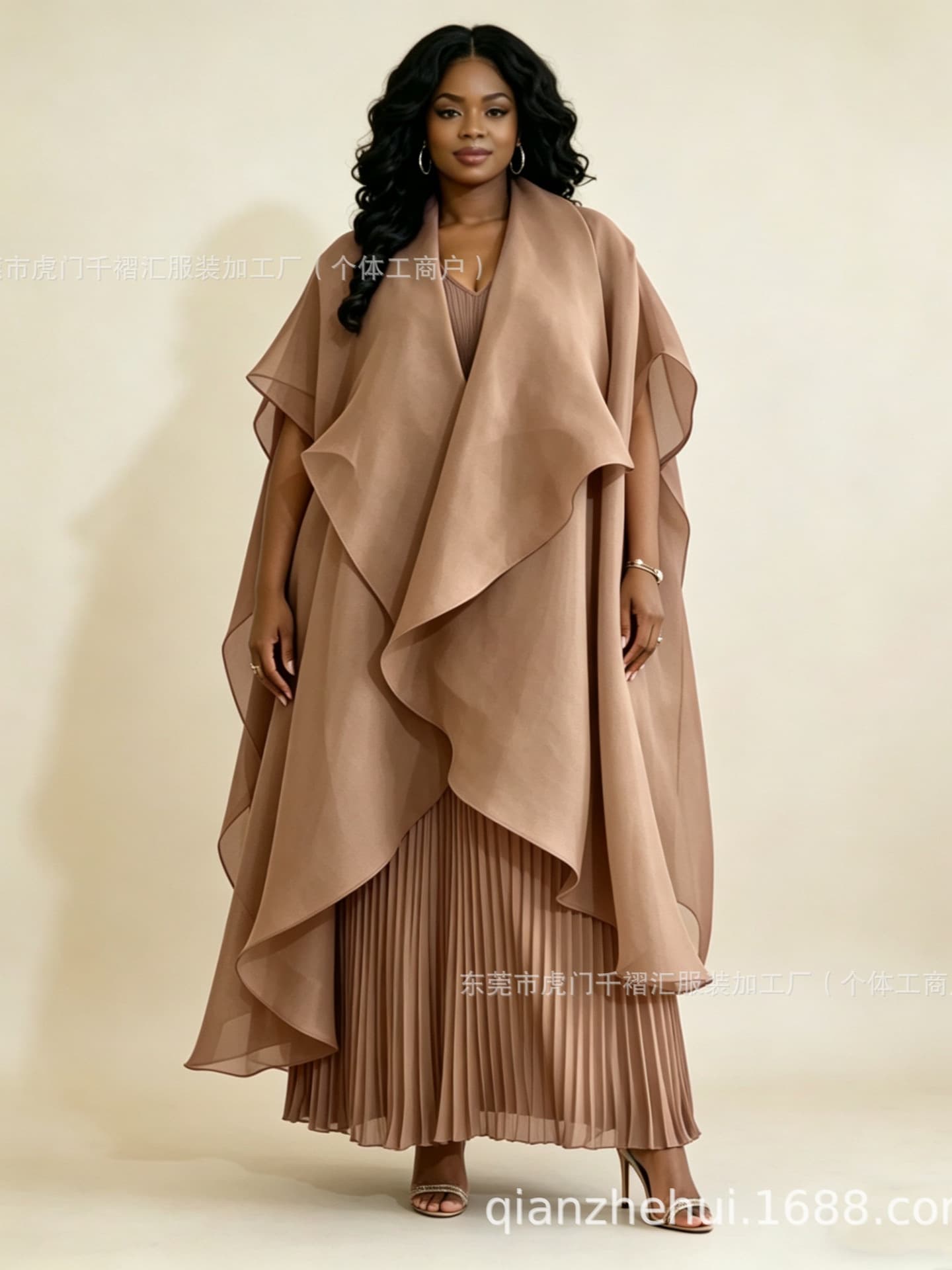 Miyaki Plus Size Pants Suit Three-Piece Set Short Sleeve Top Wide Leg Pants Organza Cape Party Gathering Casual Women