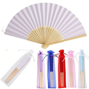 Cross-border Multicolor Solid Color Wedding Paper Fan Bamboo Handle White Paper Hand Fan Bamboo Folding Fan