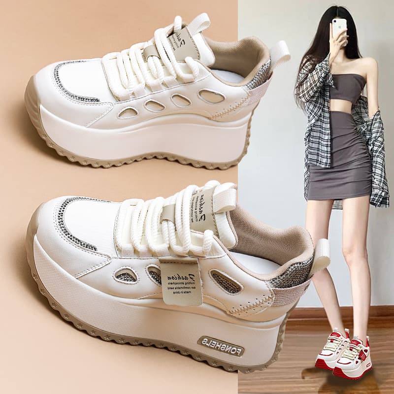 Casual Women's Shoes 2025 Spring New Style Vintage Leather Sneakers With Thick Sole Korean Version Versatile Height Increasing T