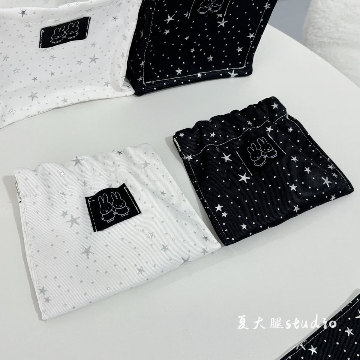 {Miffy} Silver Star Black and White Miffy Rabbit Handmade Clasp Bag Card Holder Document Holder Storage Coin Purse