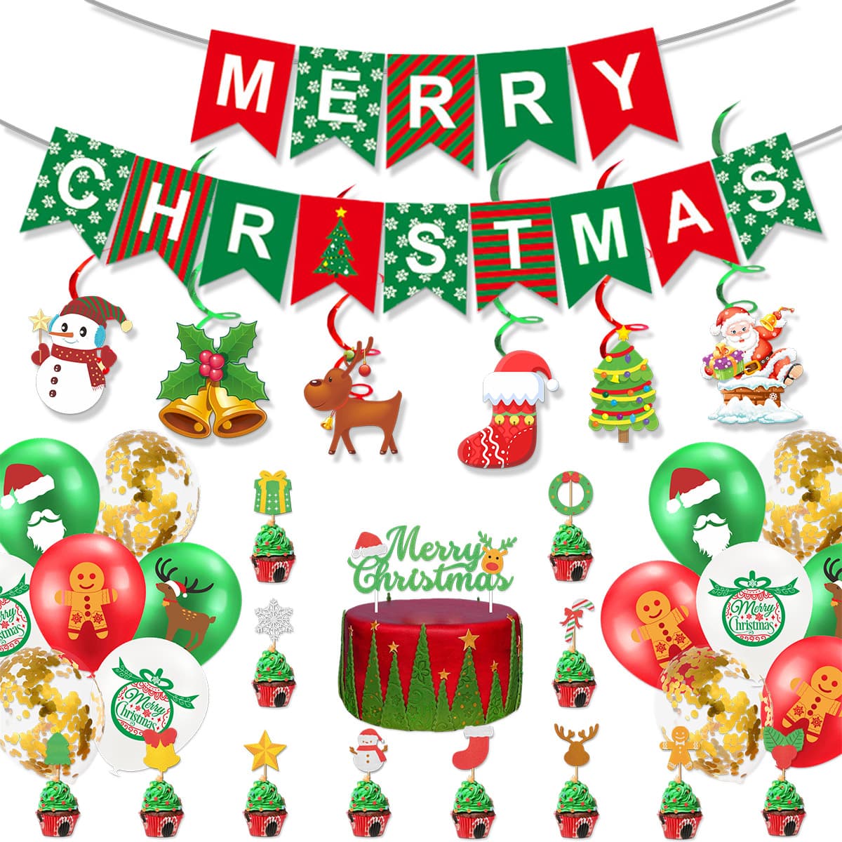 Christmas Decoration MERRY CHRISTMAS Letter Flag Spiral Decoration Balloon Set Wholesale Customization