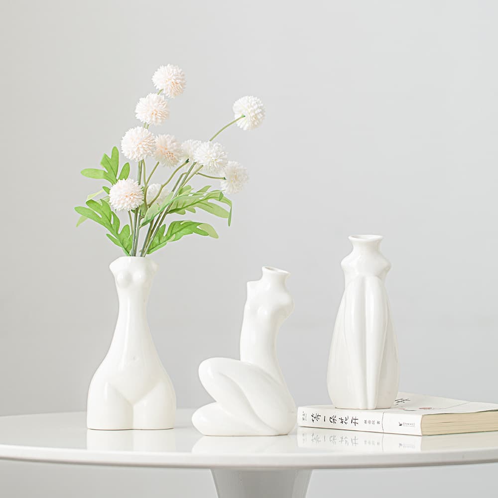 Nordic modern style light luxury creative human body vase art white ceramic vase ornaments cross-border flower vase set