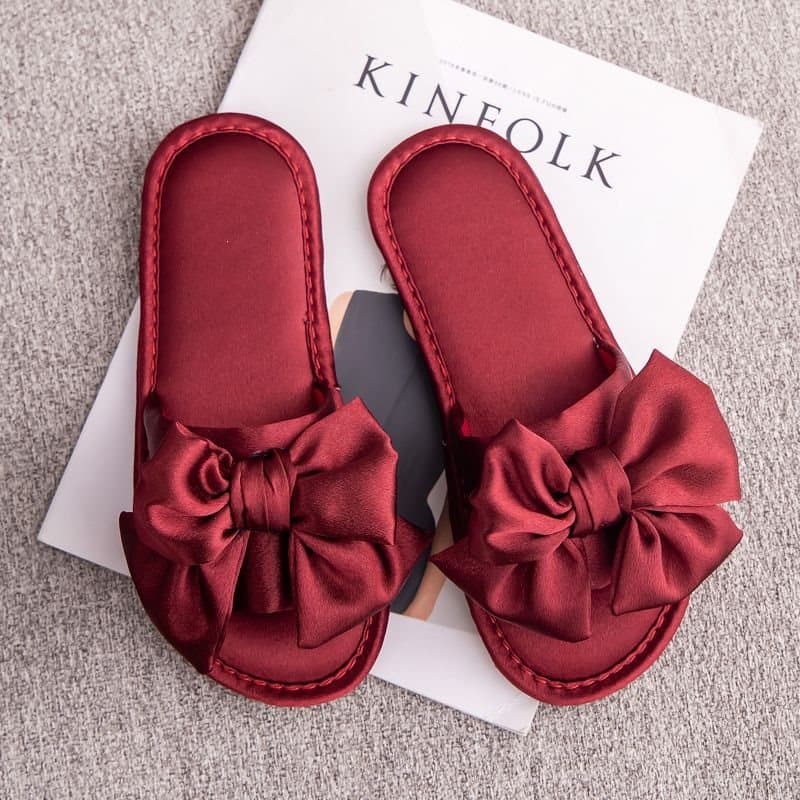 Furry Slippers, Dressing Gown, Women's Bride Summer Homewear, Indoor Non-Slip Couple Outdoor Wear, Bow-Knot Sandals, Thick-Soled Slippers