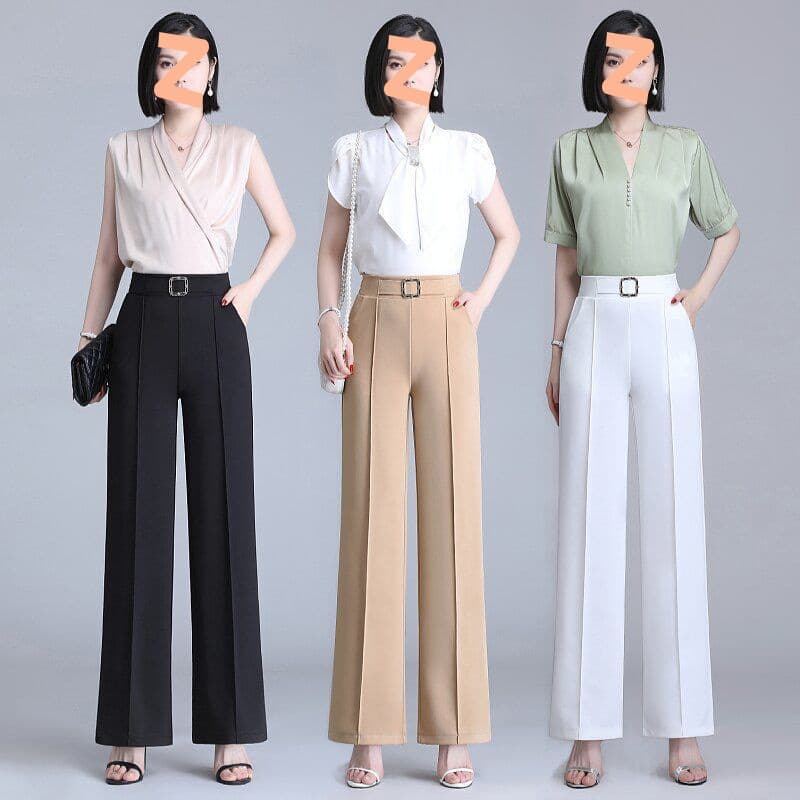 High Waist Wide Leg Ice Silk Pants Women's New Style Spring Summer Thin Loose Straight Cut Versatile Nine Point Long Trousers