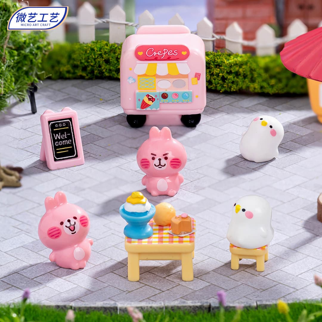Cartoon cute pink rabbit animal expression pack handmade doll house crepe dining car table scene decoration