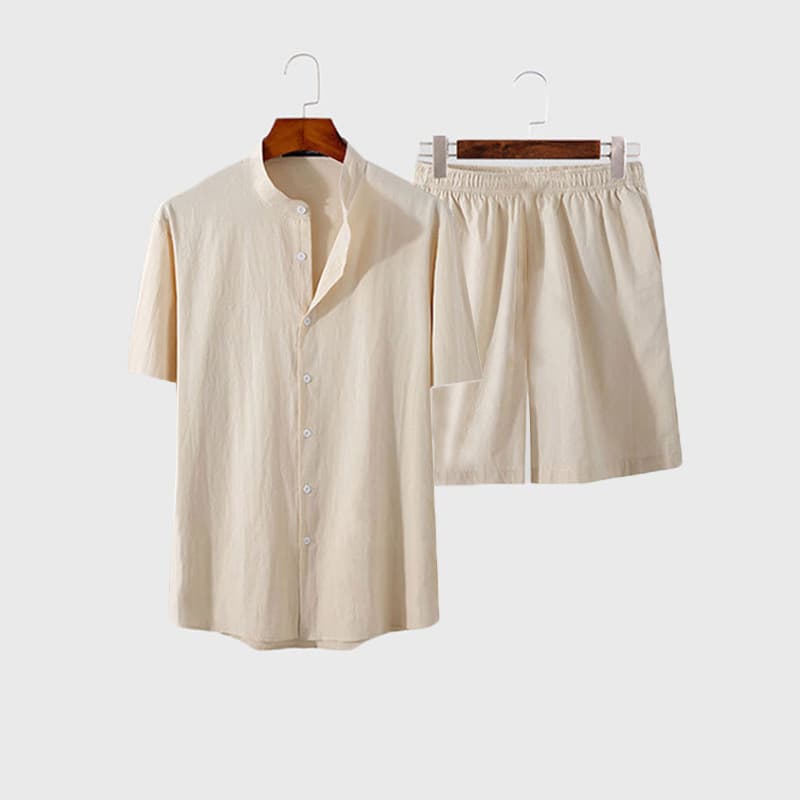 Amazon Summer Fashion Cross-border Men's New Digital Print Lapel Short Sleeve and Shorts Two-Piece Set