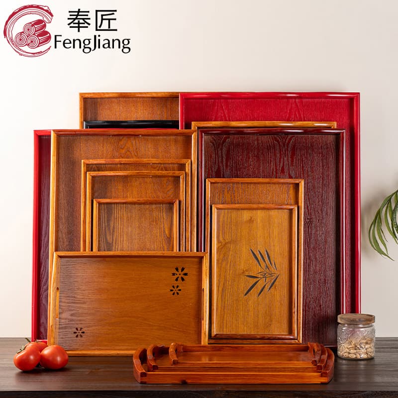 Solid Wood Handheld Tea Tray Hotel Rectangular Fruit Plate Wooden Japanese Red Roasted Whole Lamb Large Tray