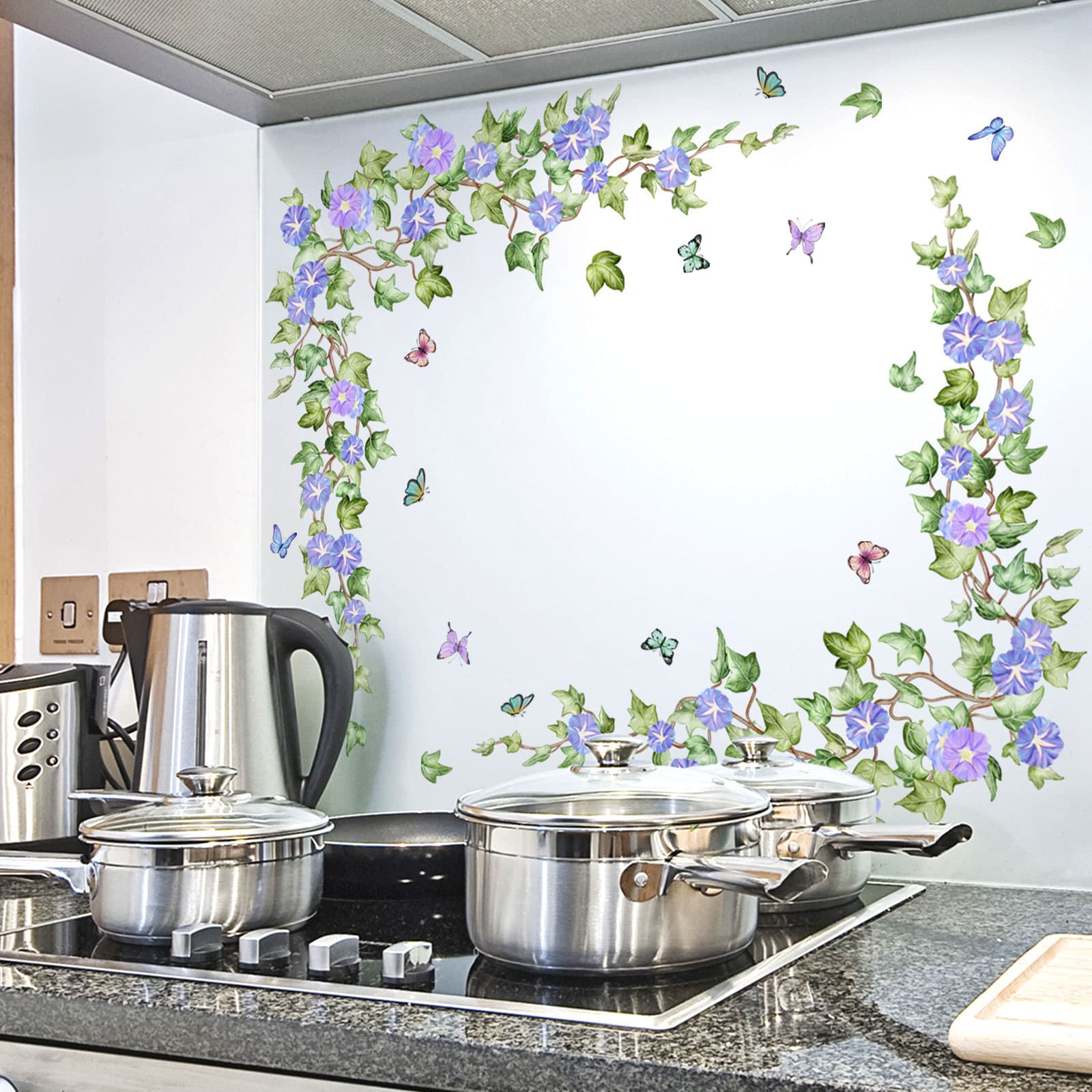 M18105 Minimalist Creative Boston Ivy Flower Butterfly Wall Sticker for Bedroom Living Room Background Decoration Self-Adhesive Wall Decal