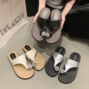 Toe-Loop Slippers for Women Outdoor Summer 2025 New Soft Flat Sandals for Dresses Beach Toe Clip Flip-Flops Wholesale