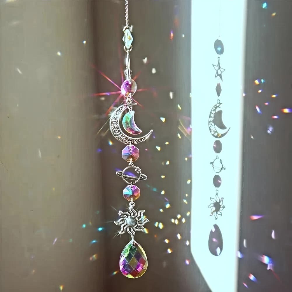 Cross-border Planet Stars Moon Sun Crystal Wind Chime Sun Catcher Home Garden Yard Decoration Festival Gift