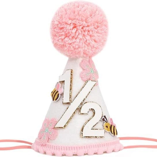Ins Handmade Lace Birthday Hat, Lace Cone Hat Colorful Flower Hat Half Birthday Party Decoration