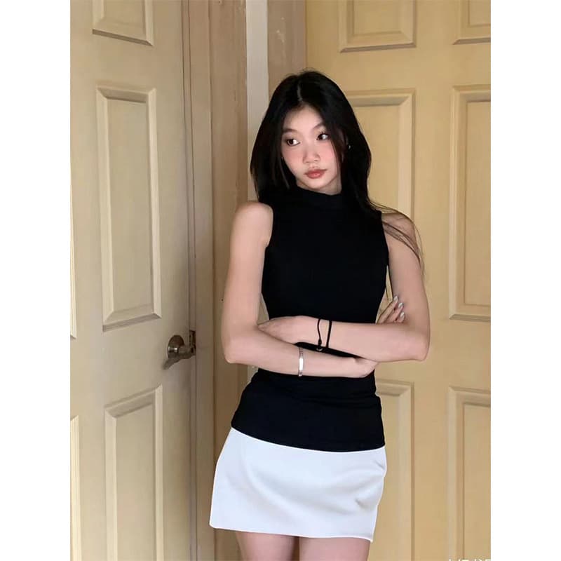 Women's Backless Half-High Neck Camisole Summer New Inner Wear Fashionable Trendy Pure Cotton Sleeveless Hot Girl Top