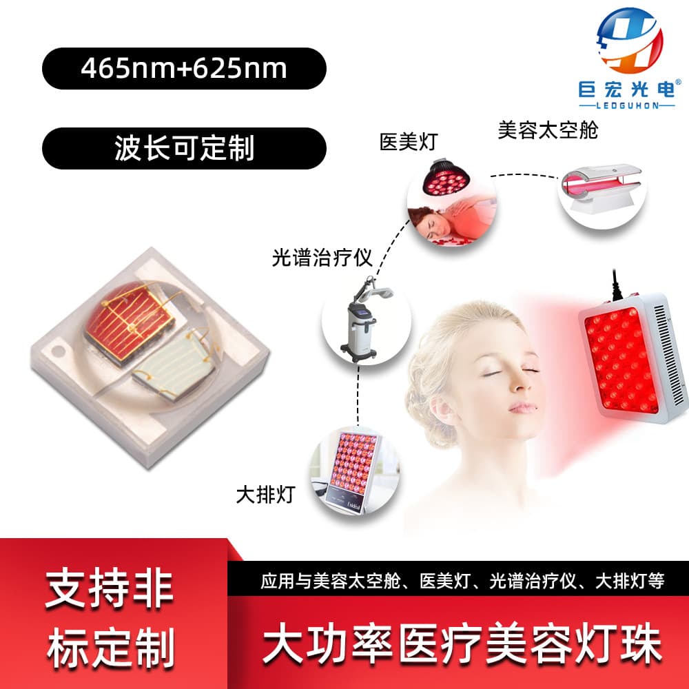 Customized 3535 red and blue light 625+420nm wavelength medical aesthetic lamp therapy device with 3535 high-power light source LED beads.