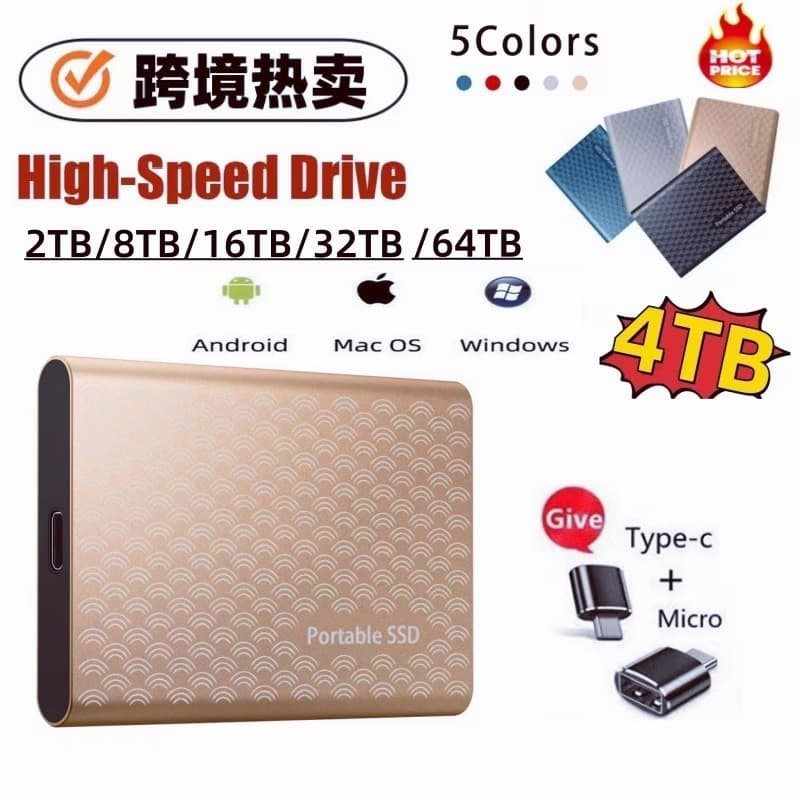 New Cross-border Portable SSD 1TB 2TB 4TB 6TB 8TB 16TB High-Speed External Solid State Drive