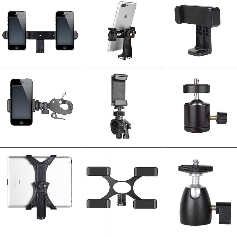 Universal Phone Live Streaming Tripod Stand with Clip Head Accessories, Dual/Multi-Camera Setup, Snap-On Horizontal/Vertical Mount