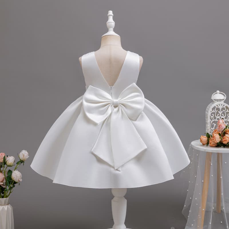 Princess Dress Satin Fabric Butterfly Knot One Year Old Baby Girl's Ceremony Dress Cute Trendy European Style Polyester Fiber