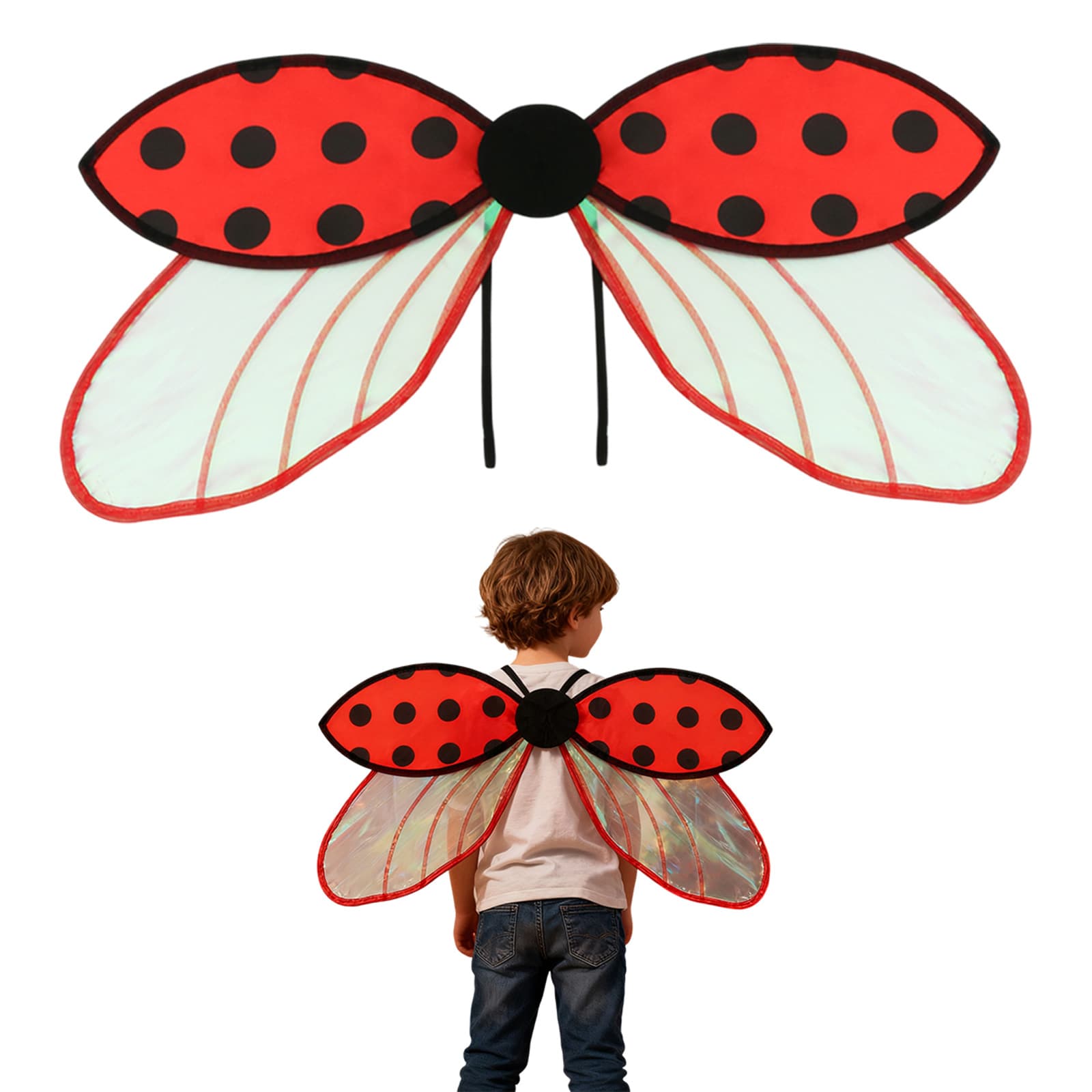 Foreign trade girls new COS ladybug polka dot flying sleeve dress children's waist princess dress performance dress RA18