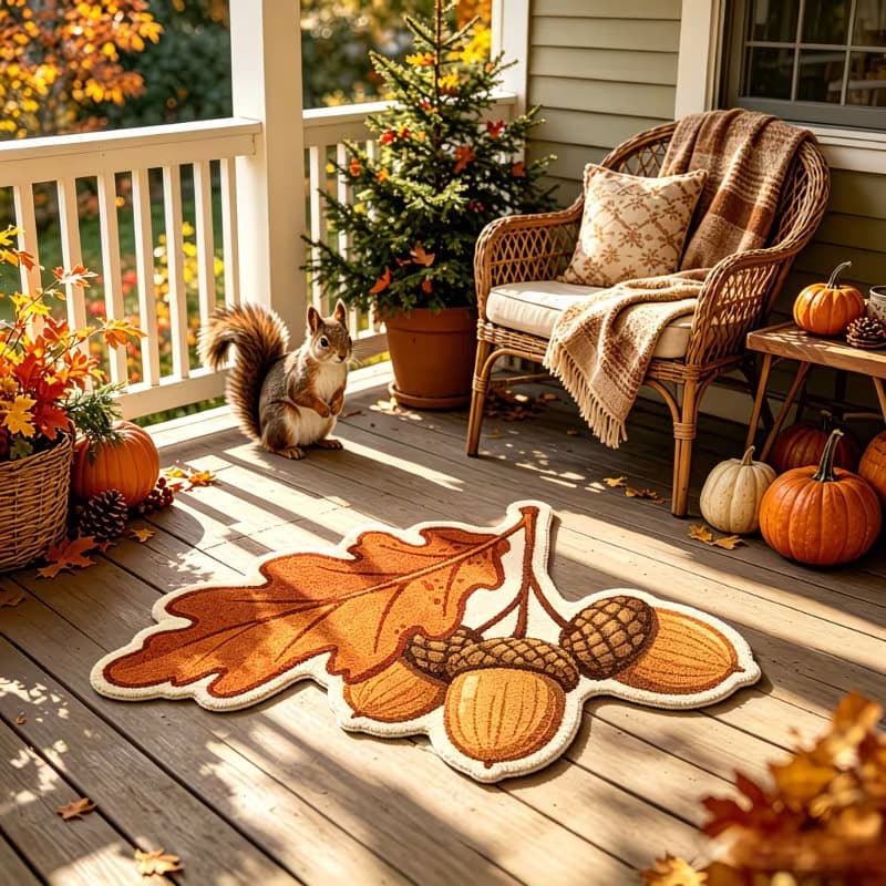 Autumn Pumpkin Maple Leaf Bathroom Cashmere-Like Floor Mat, Absorbent Foot Mat for Bathroom, Living Room, Bedroom Plush Carpet