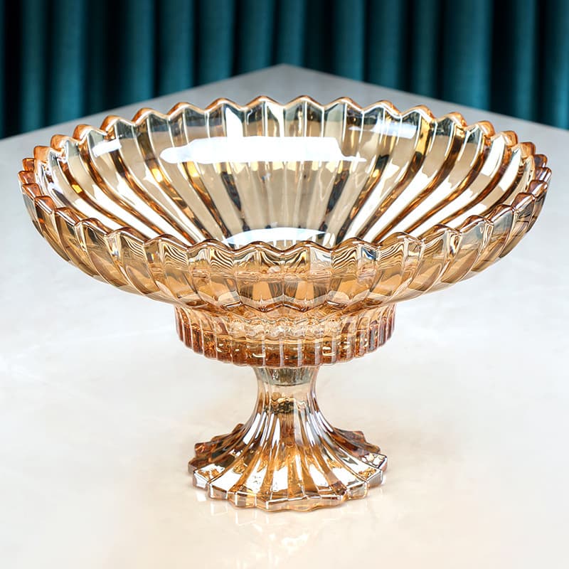 European Crystal Glass Fruit Bowl Creative Modern Living Room Simple Tall Fruit Tray Home Coffee Table Luxury Style Decoration