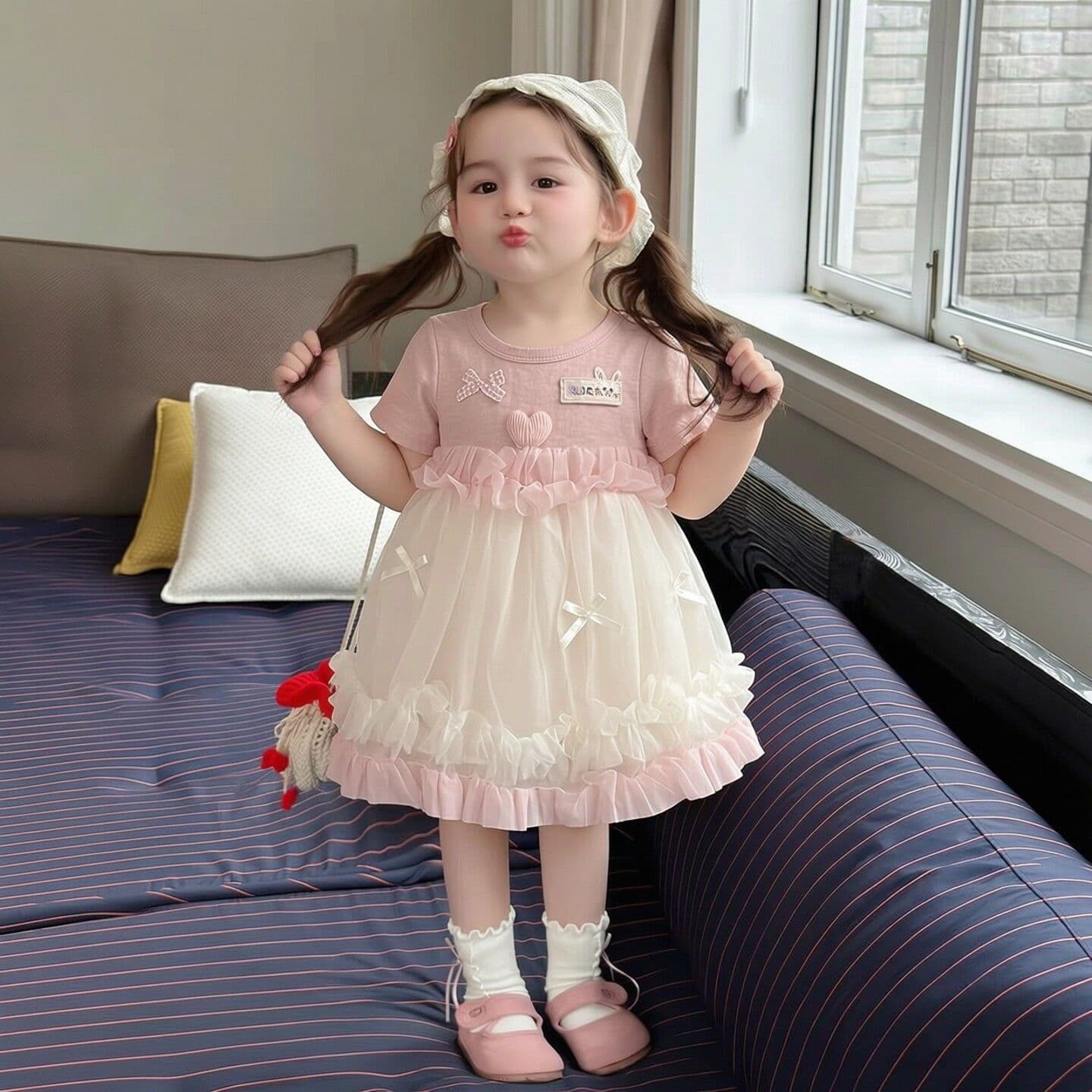 Sweet Tulle Dress Baby Girl Summer Dress Fairy 2026 Spring New Round Neck Trendy Princess Dress for Girls