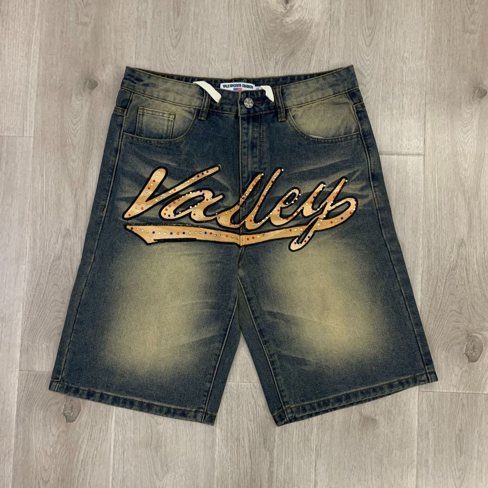 Vale Valley Forever SKITTLES JORTS Jean Shorts Rhinestone Denim Shorts Trendy