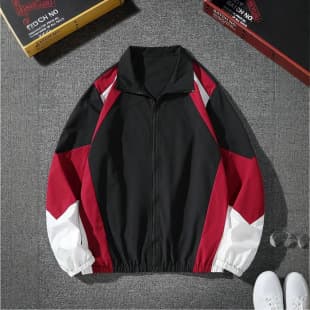 Men's Color-Block Zip-Up Jacket, Regular Fit Long-Sleeve Casual Coat, Suitable for Spring and Autumn