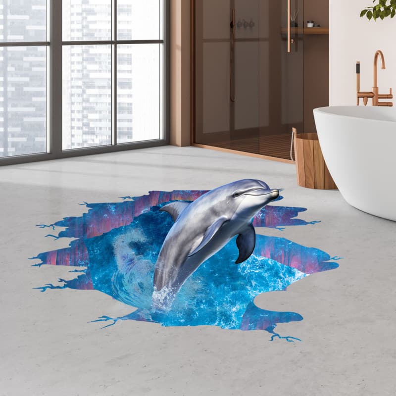 New 3D Underwater World Dolphin Children's Room Living Room Floor Sticker Home Decoration Wall Sticker Self-Adhesive