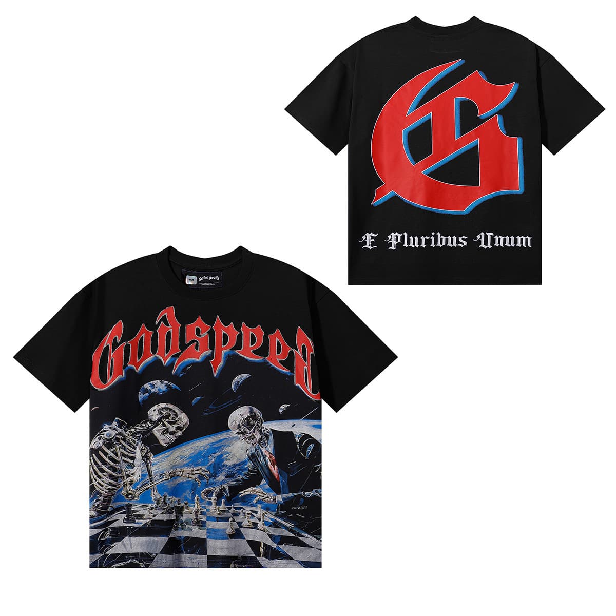 Cross-border trendy brand God&speed skull letter print short-sleeve t-shirt for men and women, high-street hip-hop half sleeve