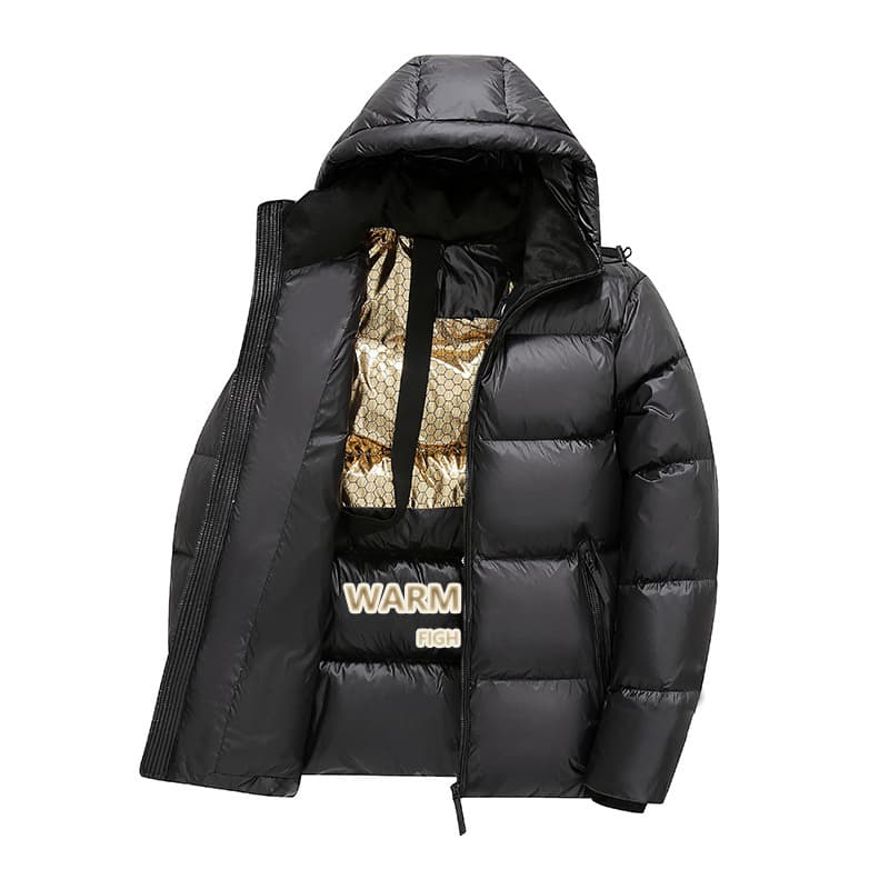 Winter Black Gold Cotton Jacket Men's Coat Lined Thick Casual Hoodie Youth Student Couple Top Thermal Warmth Retention