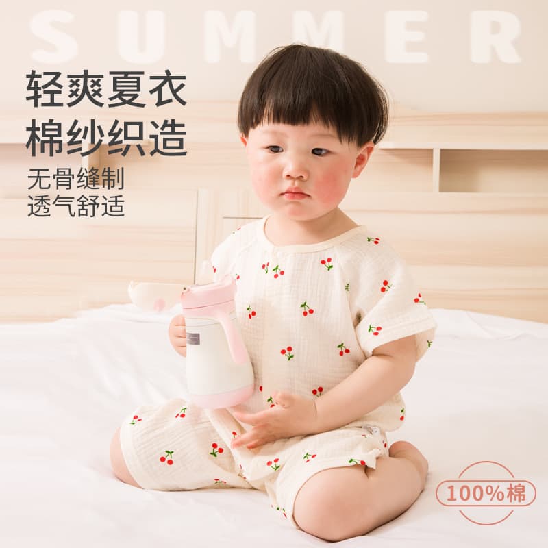Children's Cotton Gauze Footed Pajamas Newborn Sleepwear Summer Girls Baby Homewear Boys Air Conditioning Suit Wholesale