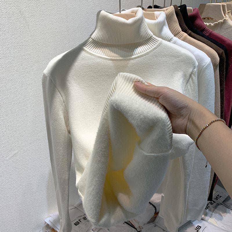 All-in-one velvet style high collar plus velvet thickened sweater for women autumn and winter new style inner knitted warm bottoming shirt for women