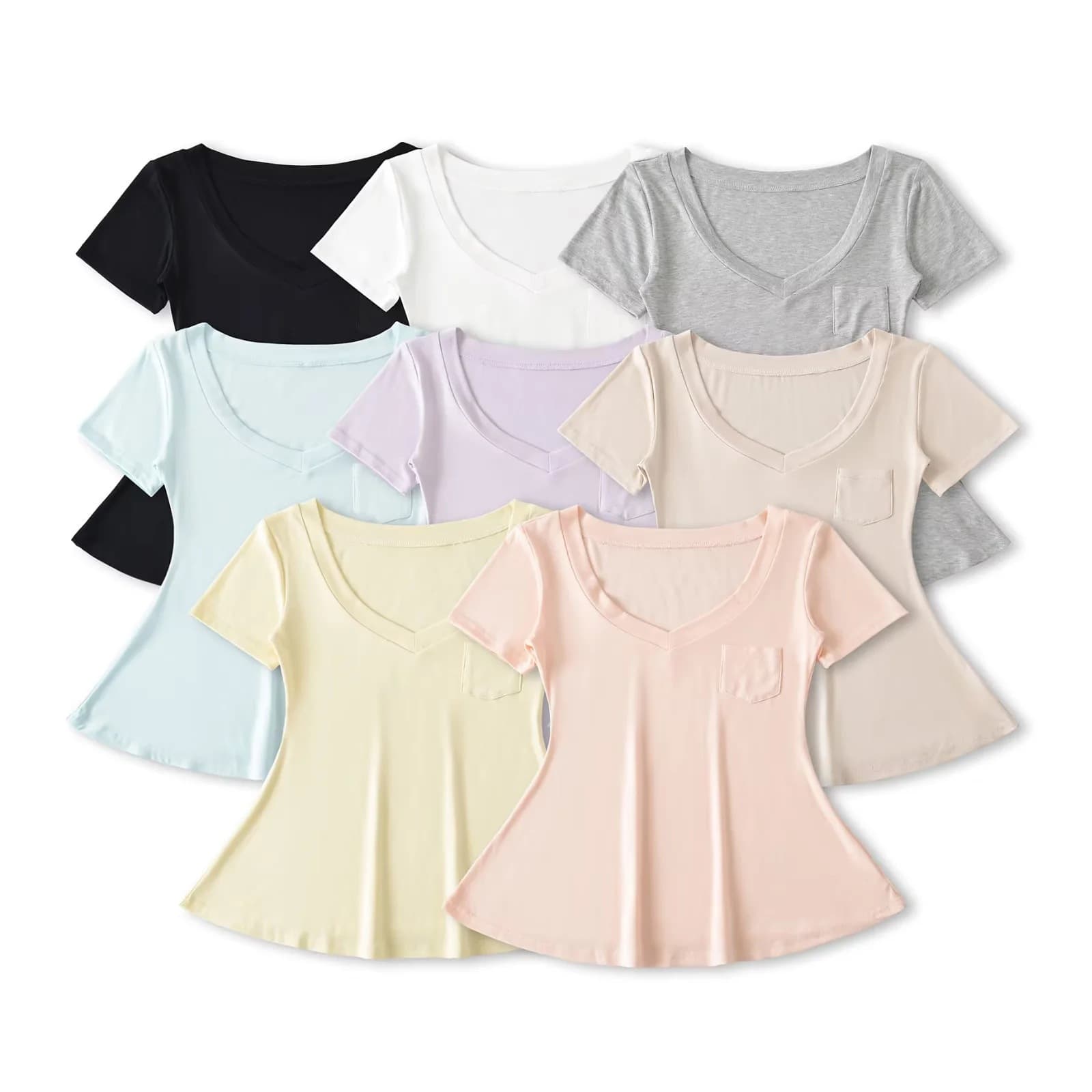 Pure Desire Hot Girl Heart-Shaped Pocket Waist-Cinching Short Sleeve T-Shirt for Women, Summer Slim Fit, Waist-Tightening, Solid Color, Regular Shoulder Top