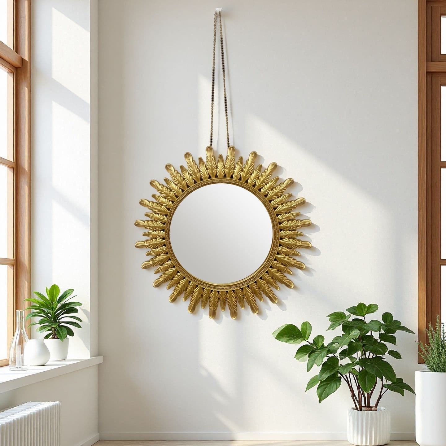 Chain-linked plastic gold-plated leaf graphic wall hanging mirror, decorative mirror, cross-border direct supply, wall decoration mirror, AliExpress