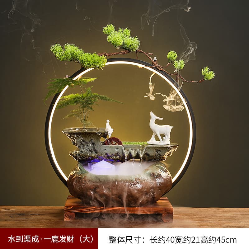New living room wealth-attracting ornament, Zen-inspired soft furnishings, office gift, fish tank with flowing water, auspicious decoration for business opening, small Chinese-style ceramic item.